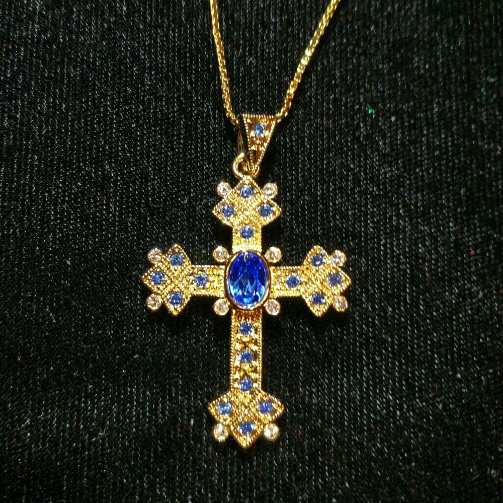 Camrose & Kross Blue and Gold Tone Cross Necklace